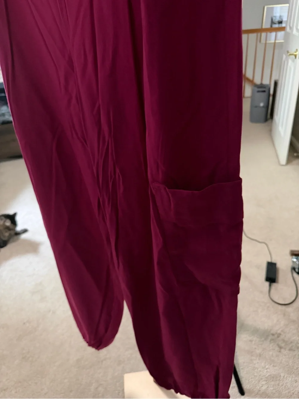 Magenta Drawstring Cargo Crop Pants